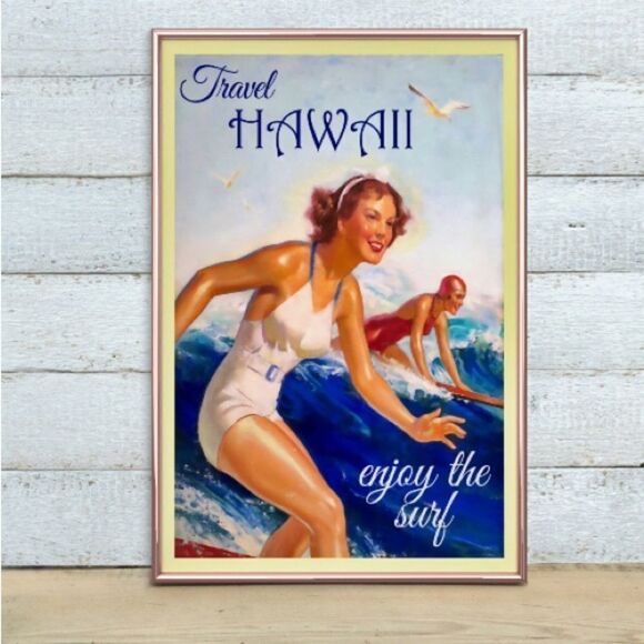 Vintage Hawaii Surfing Print - Picture 3 of 8